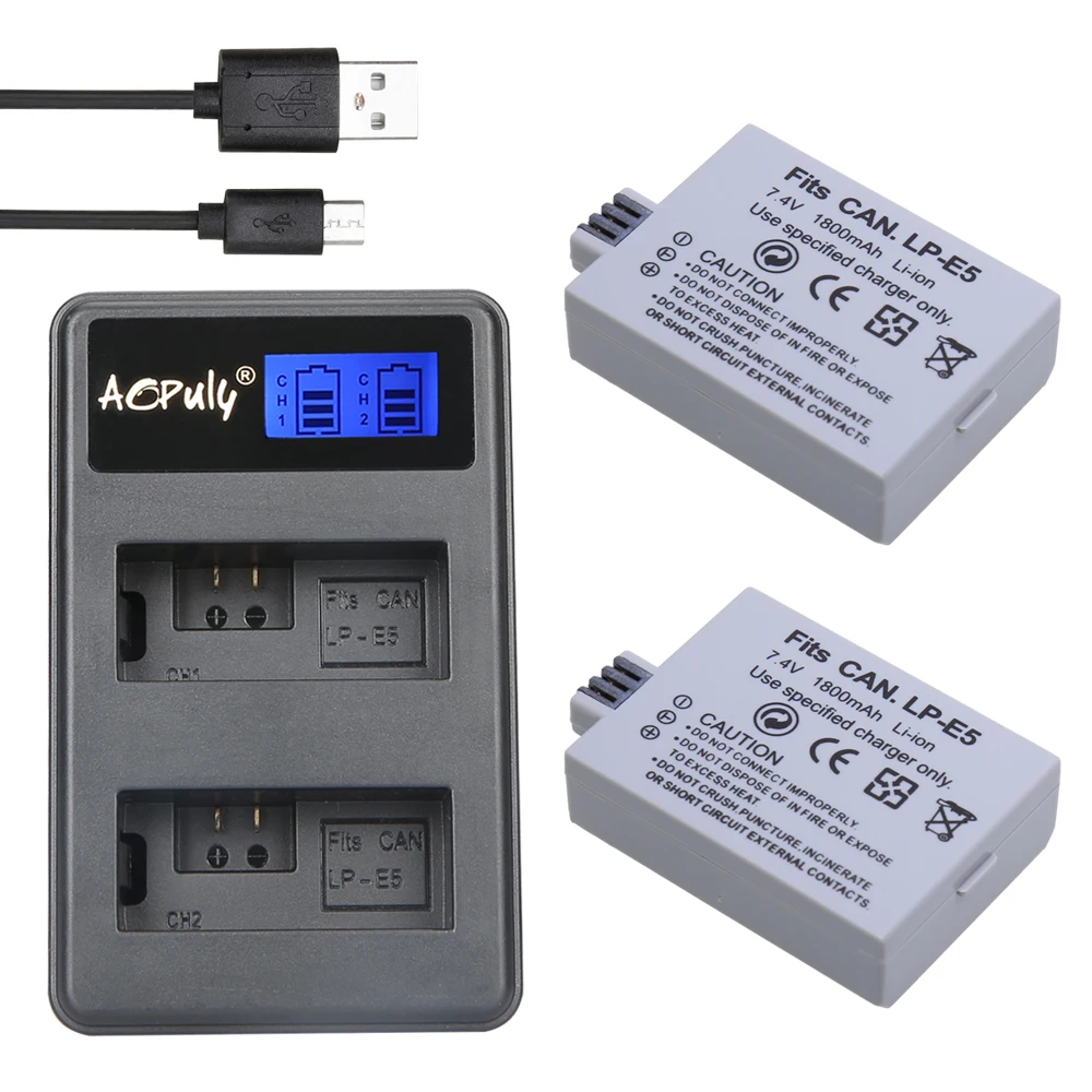 2pcs Lpe5 Lp E5 Lpe5 Battery + Lcd Usb Dual Charger For Canon 450d