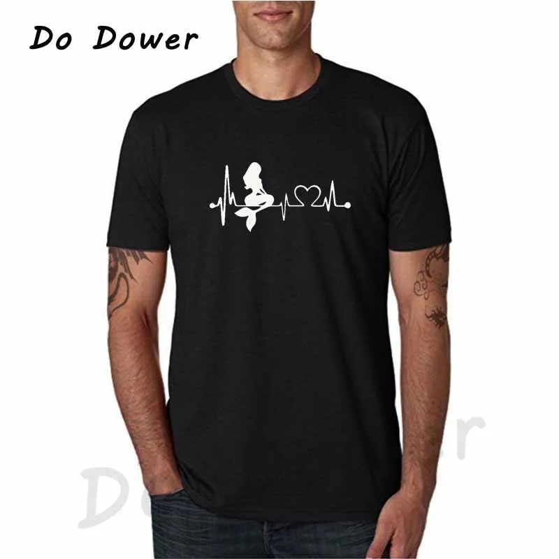

Mermaid Heartbeat T Shirts for Men 2018 Summer New Fashion Short Sleeve T-shirts Funny Printed Tops Hip Hop Brand Clothing