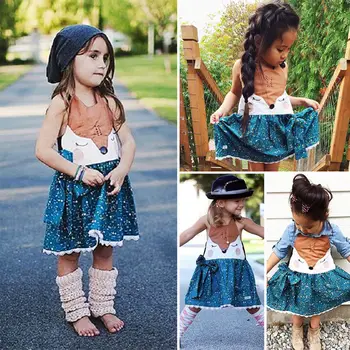 

Girl Baby Dress Toddler Kid 1T-6T Strap Summer Beach Party Princess Dresses Clothes AU