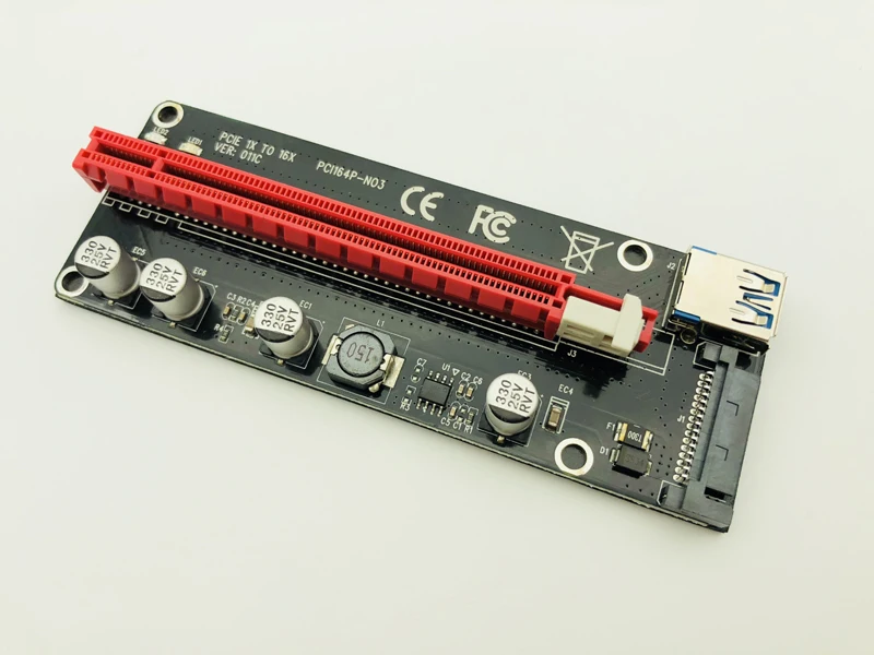Newest VER 011C Riser PCI-E PCIe Extender PCI Express Riser Card 1x to 16x SATA 15pin Power Connector 3 LED for BTC Miner Mining
