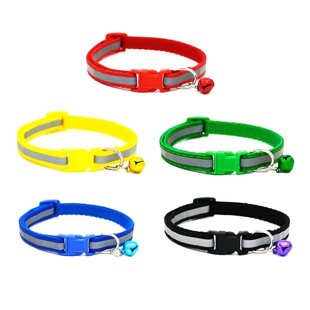 

1 pc Colorful Pet Necklace Collars Glossy Reflective Safety Buckle Collar With Bell Dogs Cats Puppy Kitten Lovely Gift
