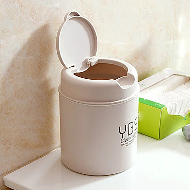 Color Mini Trash Can Household Tabletop Trash Can Cover Clean Garbage