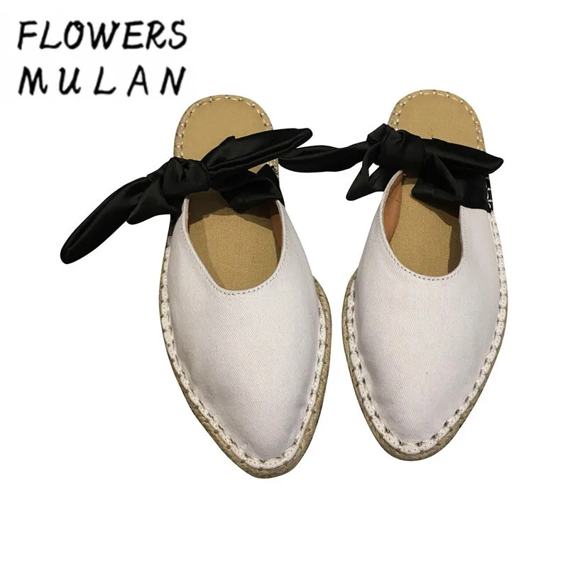 

New Arrival 2018 Women Casual Shoes Pointed Toe V Open Slingbacks Slippers Flat Rubber Heel Loafers Shoes Woman Butterfly-knot
