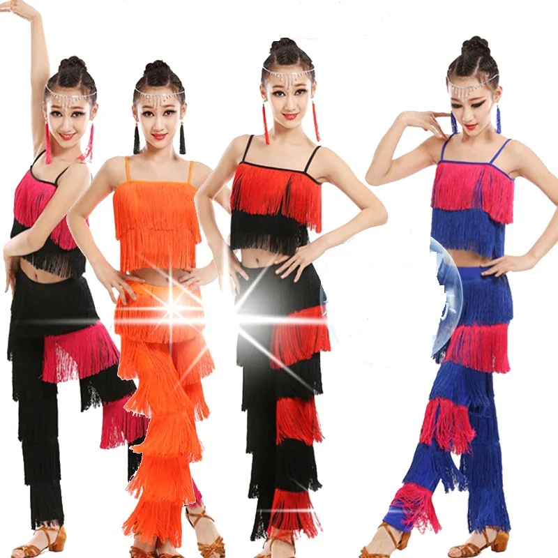 Buy Kids Tassel Latin Fringe Dance Costumes For Girl
