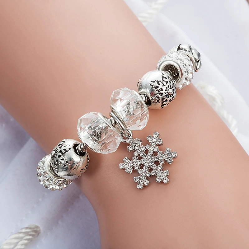 VIOVIA, очаровательный браслет со снежинками, супер стиль, для женщин, сделай сам, Кристальные бусины, подходят для браслетов и браслетов, ювелирные изделия, рождественский подарок B16115