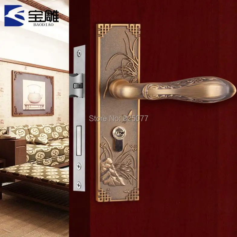 Bao Carved Chinese Antique Copper Interior Door Bedroom Door