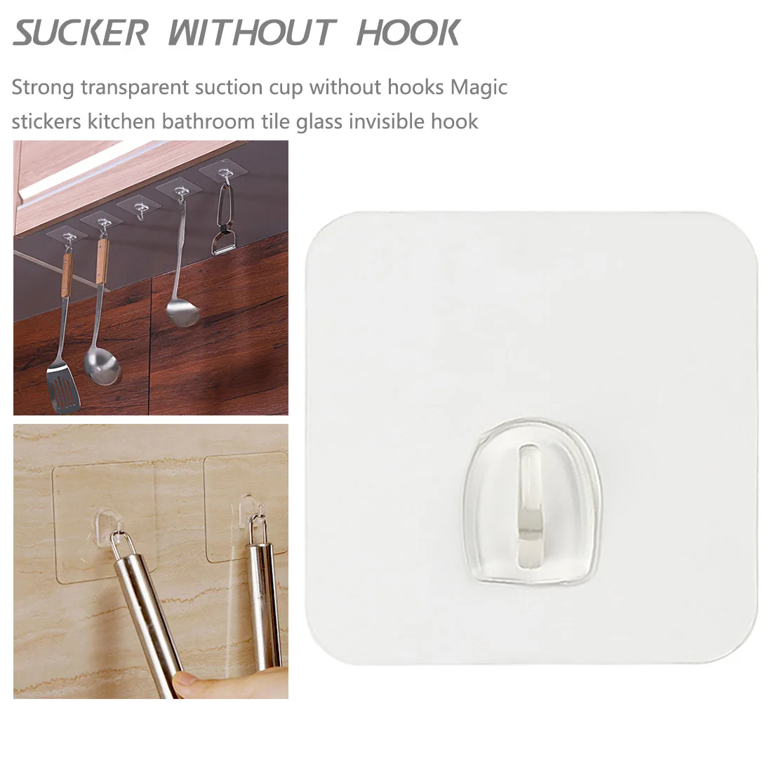 Kitchen Seamless Adhesive Hook Bathroom Clear Wall Hanging Hook Wall