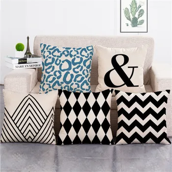 

ZXZXOON Simple modern black and white (beige) geometry home textile pillow cover linen cushion cover for sofa home almofadas