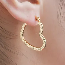 DoreenBeads женские серьги 304 серьги-кольца из нержавеющей стали Сердце золотого цвета 27 мм(1 1/") x 23 мм(7/8"), 1 пара