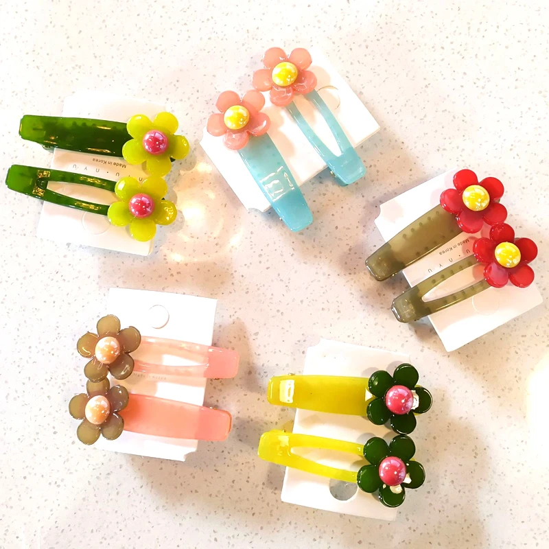 

Women Girls Acrylic Flower Hairpins 2Pcs/Set Headwear Waterdrop Rectangle Hair Clips Sequins Barrettes Headband Hair Accessories