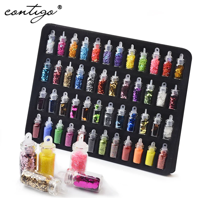 

CONTIGO 48pcs/set Nail Glitter Flake Yucca Sequins Nail Mirror Powder For Nail Art Decoration Luminous Power Flakes Paillette
