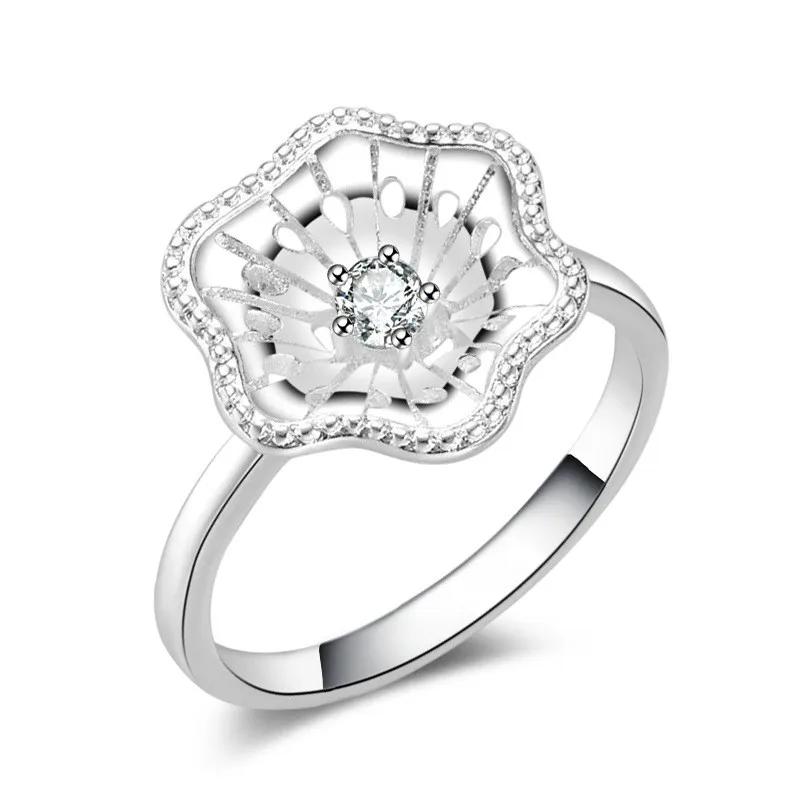 Elegant Charming Flower with Simulated Crystal 100% S90 Silver Woman Wedding Engagement Party Rings wholesale lots bulk | Украшения и