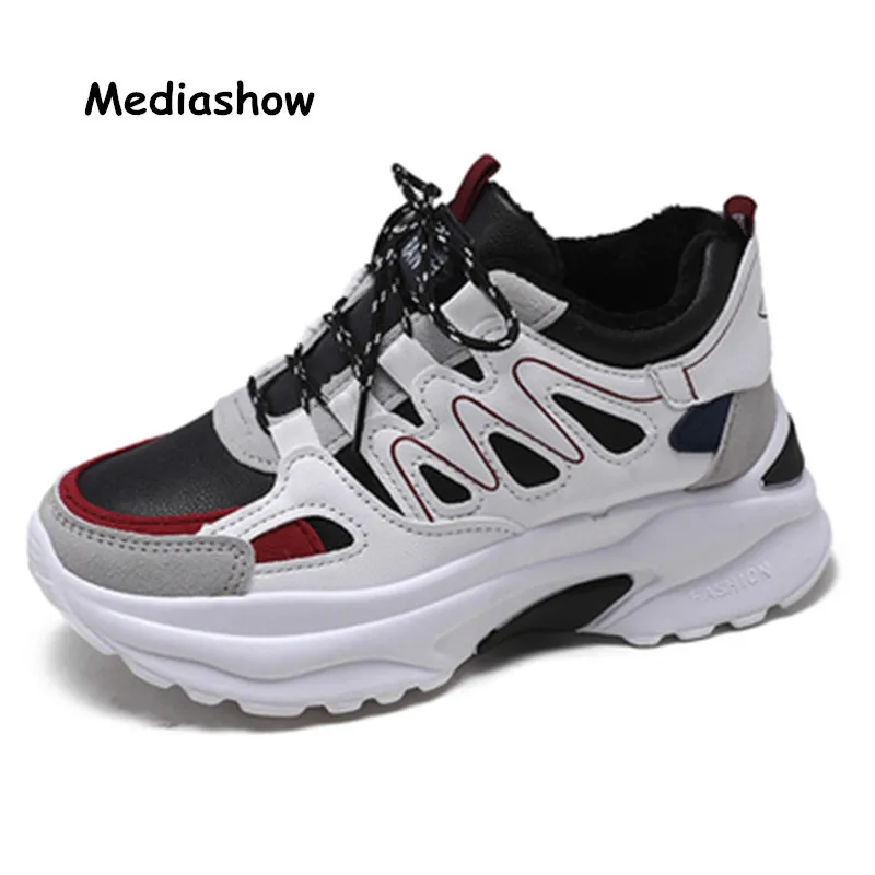 

2018 New Fashion Autumn Winter Women Shoes Ladies Casual Shoes High Platform Female Sport Black & White Bling Totem Sneakers