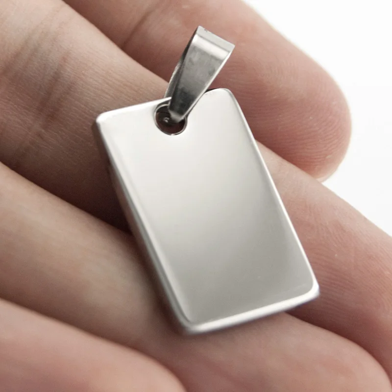 

Risul 15x23mm rectangle silver tone small pendant both sides mirror Polish stainless steel personalized charm pendants 10pcs