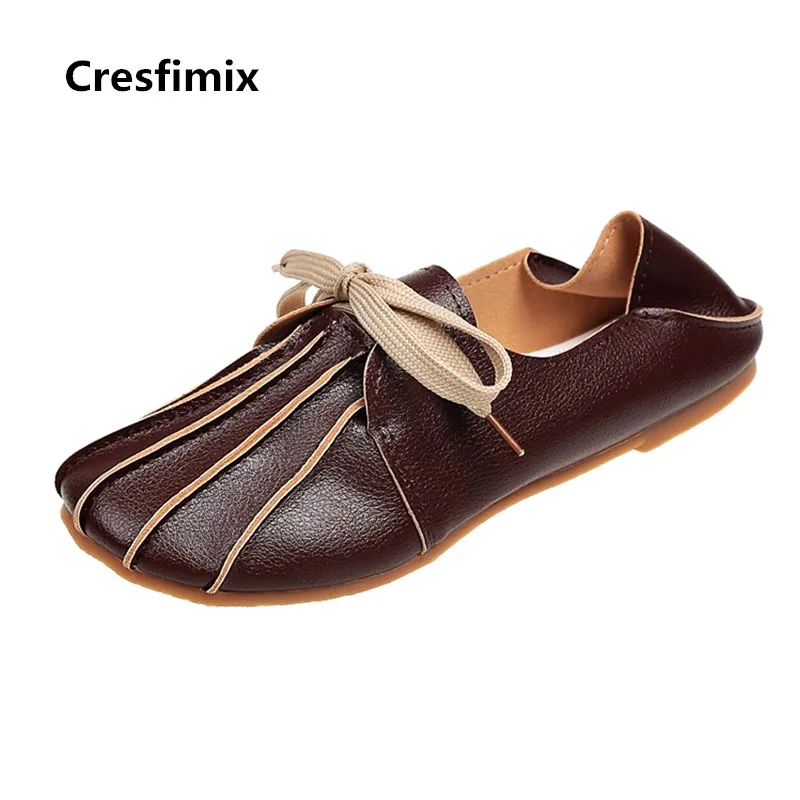 

Cresfimix zapatos de mujer women casual soft & comfortable dark brown lace up shoes lady leisure whtie shoes cool shoes 2769