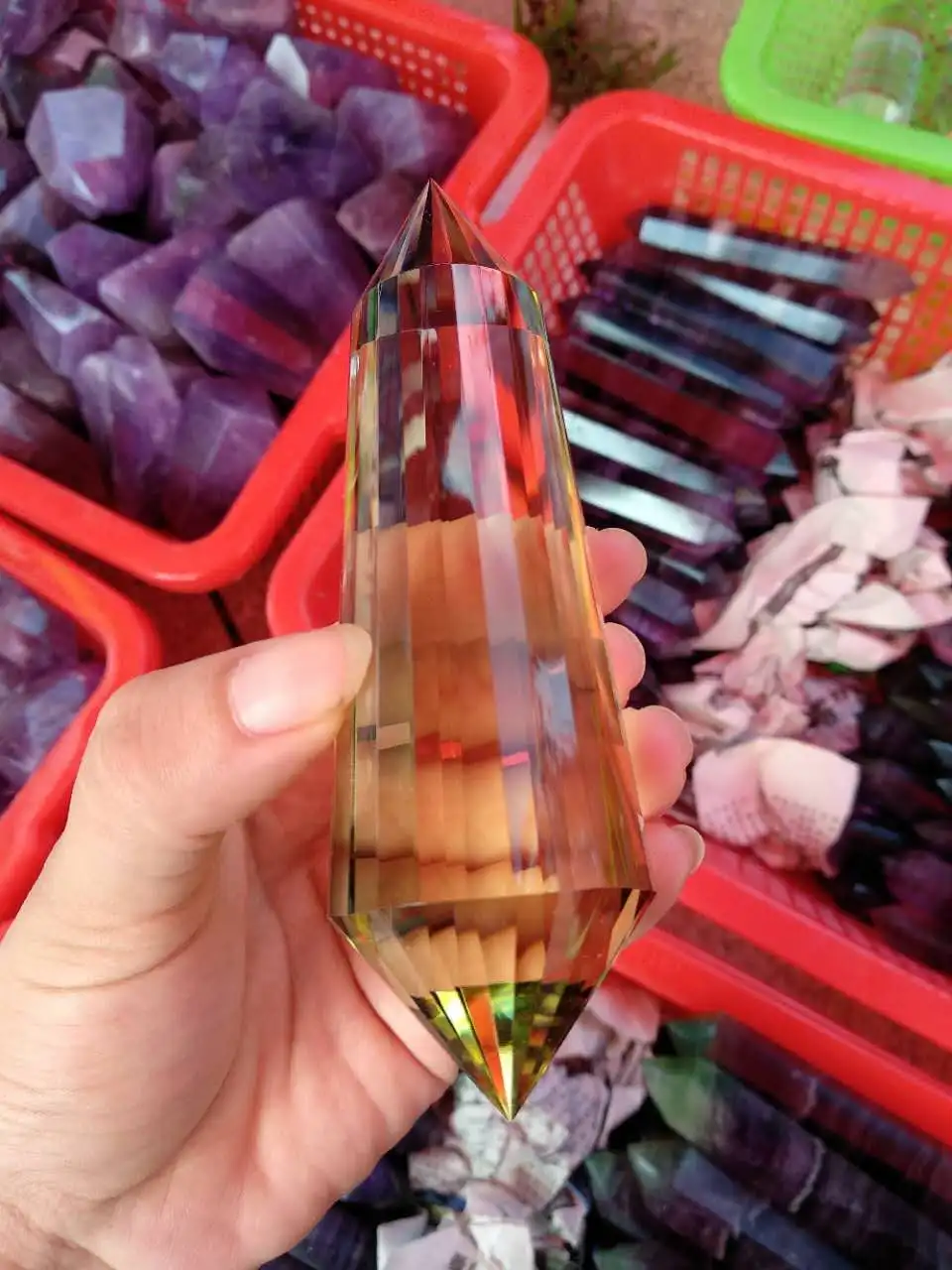 

24 Sided Clear Lemurian Seed Clear Citrine Quartz Natural Vogel Inspired Crystal Wand