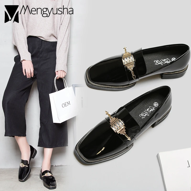 Boucle Conception Métal De Slip Bout army 2018 Cuir Noir Gamme Haut Sur Chaussures Strass En Preppy Pour Carré Femme Richelieu Green Sangle chocolat Verni Appartements IFIUTqxw
