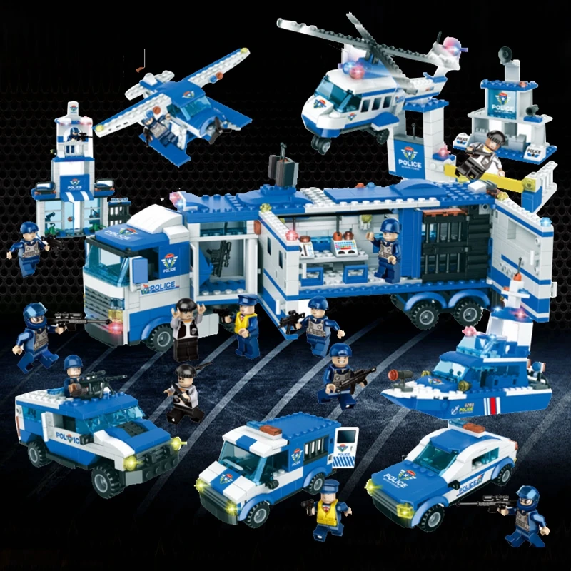 Compatible Legoing City Police Series 8 in 16 In 1 Vehicle Car Helicopter Police Staction Weapon Block Legoings Cities Military