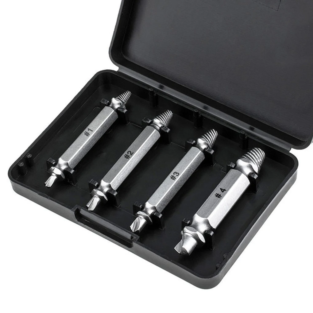 

4pcs/Set HSS Double Damaged Screw Extractor Woodworking Drill Bit Remover Broken Speed Out Easy out Bolt Tool