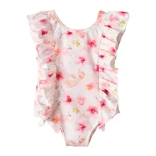 Детские купальники для девочек, полиэстер, Цельный купальник, костюм бикини, Пляжная блузка купальники с изображениями, комбинезон, пляжная одежда, L0513