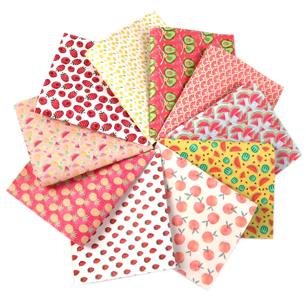 

david angie 10pcs/set 20*34cm Fish Scales Fruit Printed Faux Synthetic Leather Set DIY Bow Bags Handmade Material,1Yc6308