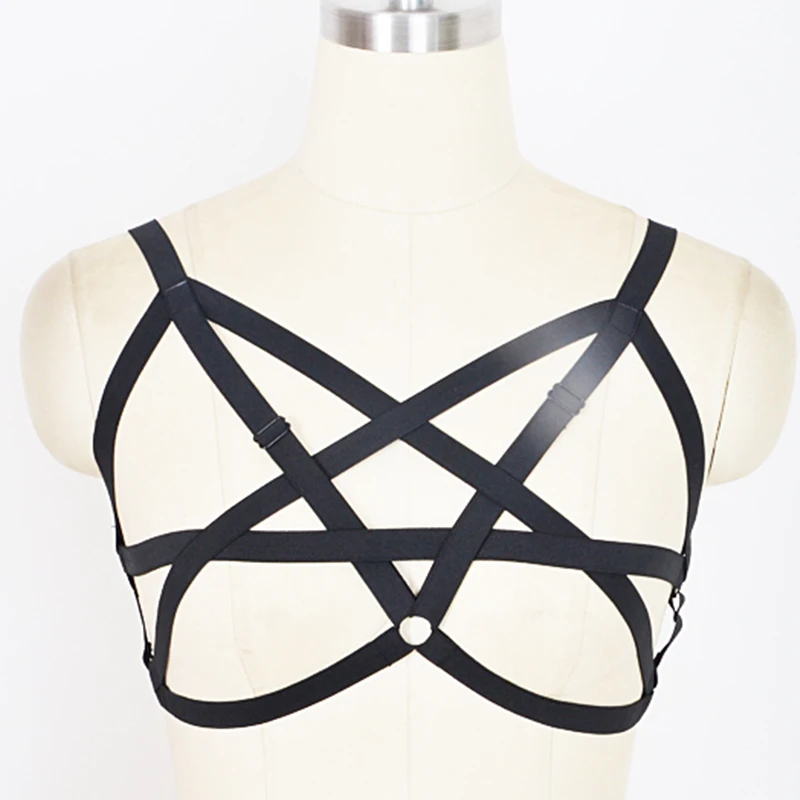 

New black pentagram harness cage bra summer style Harajuku Pole dance Exotic Apparel bondage harness cage bra sexy lingerie