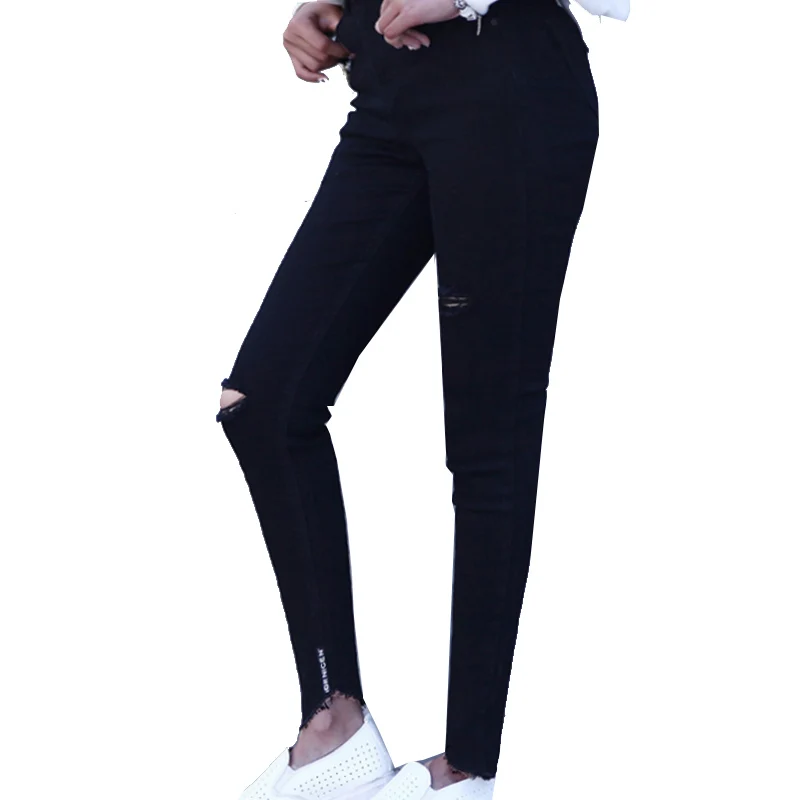 Джинсы для женщин для осень 2019 г. высокая талия хлопок эластичный повседневное дамы Bodycon джинсовые штаны узкие брюки женские рваные Джинс