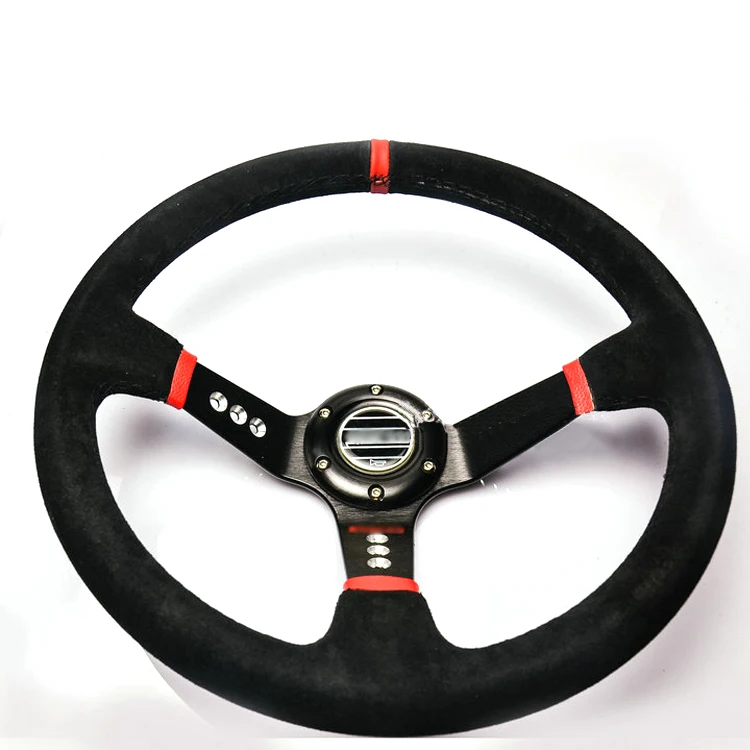 

Universal Sport 350mm Suede Leather Deep Dish Steering Wheel Red Strip