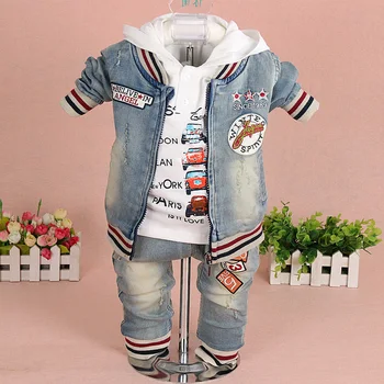 

Baby Boy Demin Clothes Sets Baby Clothing 3PCS Fashion High Qulity Hooded Set For Boy Outfit Toddler Infant Suit 0 2 3 Years