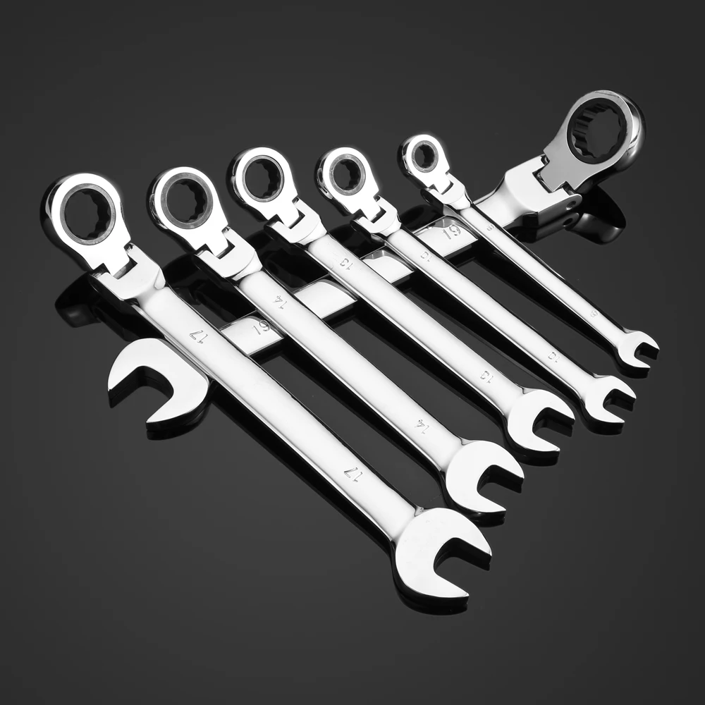 

KKMOON 6pcs multi tool Double-ended Combination torque wrench Ratchet Spanner Open-ended Wrench Set Car Automotive Repair Tools
