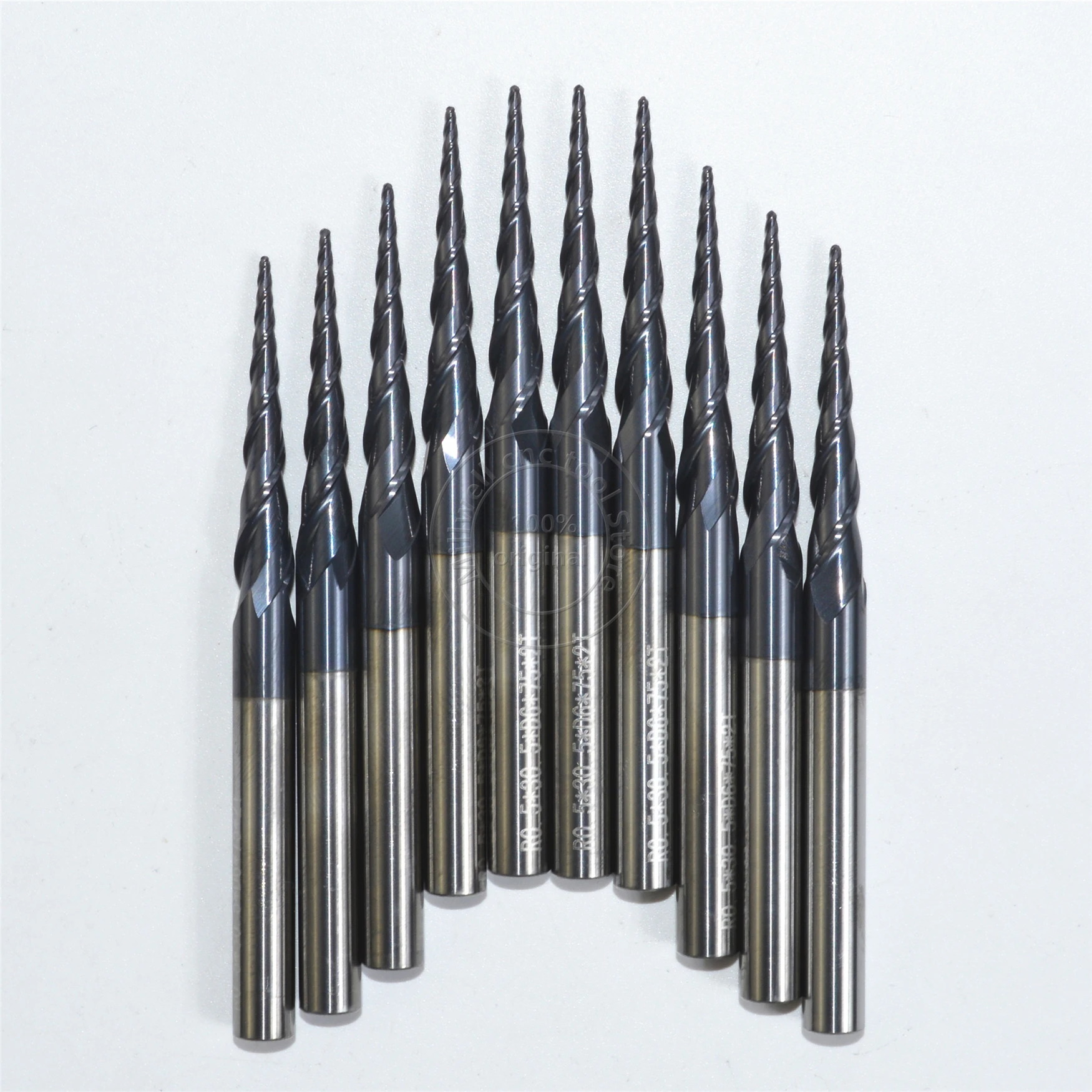 Бесплатная shipping 10PCS R0.5 * D6 30 5 75L 2F HRC55 твердосплавные конические концевые фрезы с