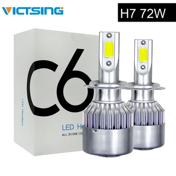 

VicTsing 2X C6 H7 LED Headlights Car Spotlights H7 COB LED Light Bulb 72W 6000K Lights LED H7 Car Headlights White DC 12V 24V