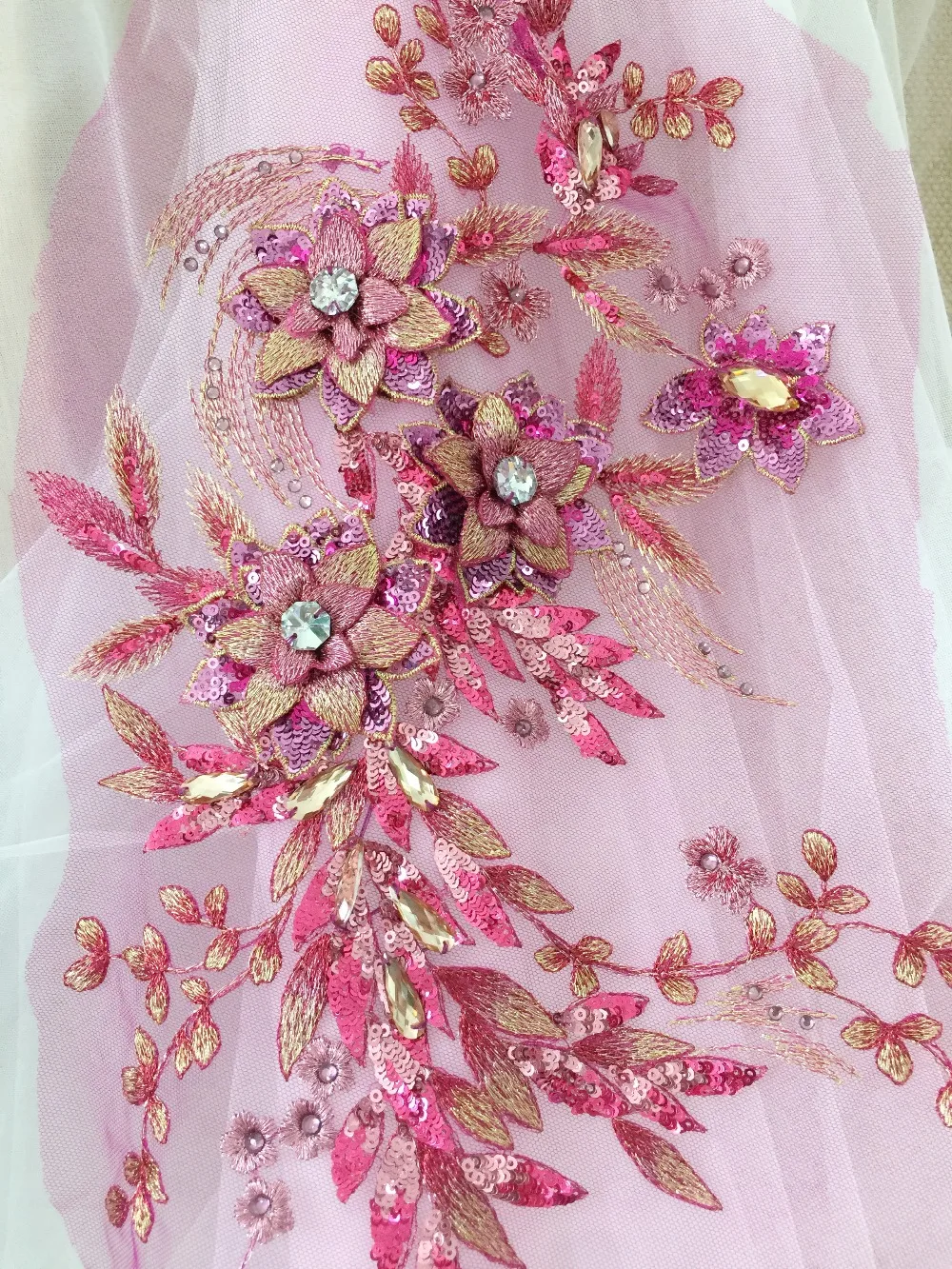 13 Colours Beaded Bridal Lace Applique Embroidery Sew on Wedding Dress Motif 1PC