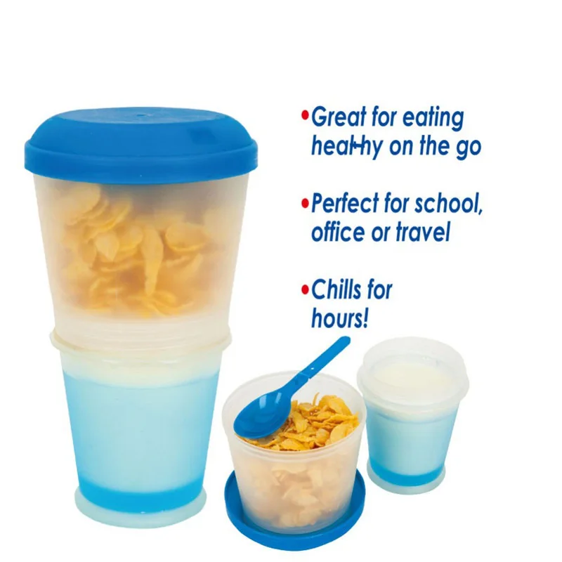 Cereal On The Go Food Kettle Water Bottle Folded Spoon&Gel Insulated,Freeze Gel Travel Food