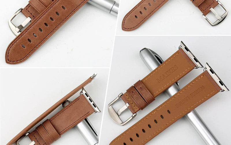 MAIKES пояса из натуральной кожи ремешок для Apple Watch Series 4 3 2 iWatch Группа 42 мм 38 Браслет Apple Watch группа Мм 44 40 мм
