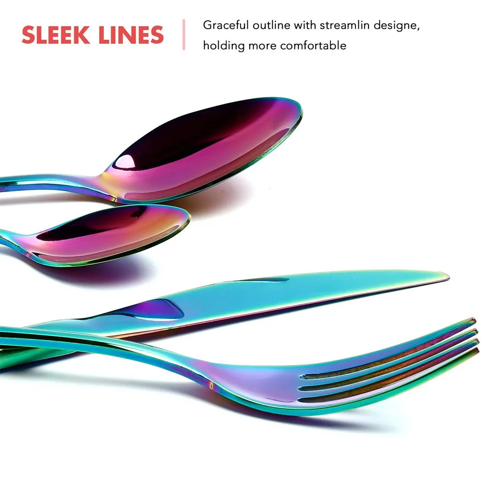 US $32.35 24 Pcs Tableware NonFading Flatware Set Cutlery Stainless Steel Dinnerware Set Rainbow Colorful Hotel Party Kitchen Gift Box