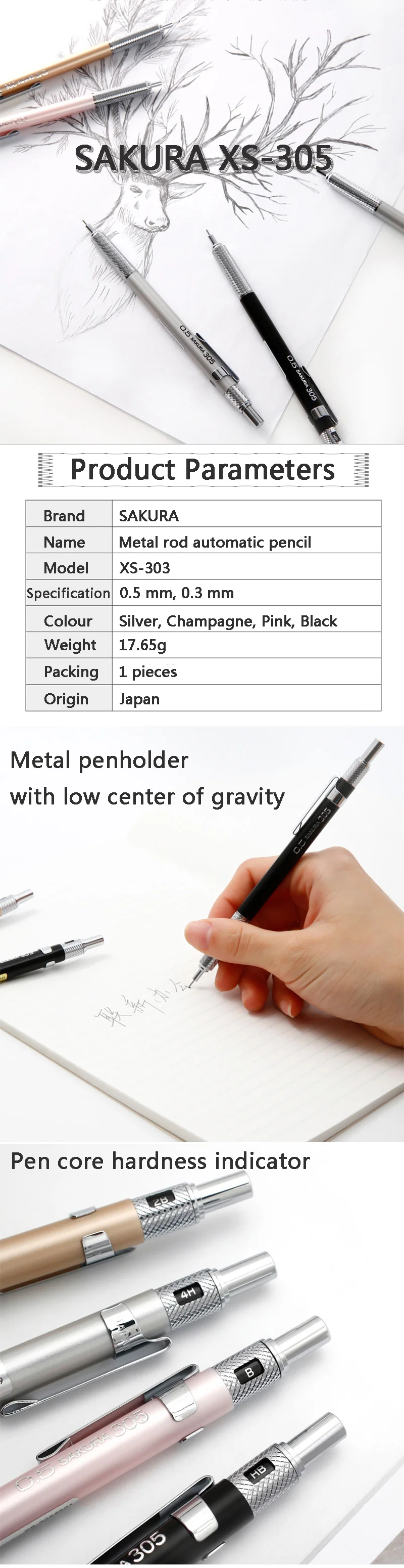 cerejeira lápis automático desenho de metal móvel