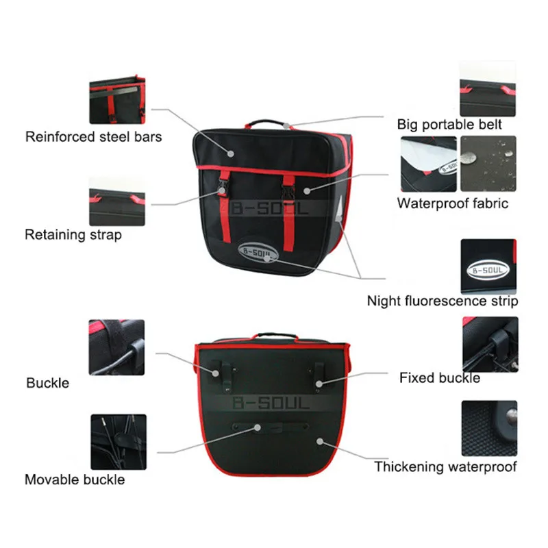 Best B-SOUL 50L Large Capacity Bicycle Saddle Bags Waterproof Bicycle Rear Seat Trunk Bag Panniers for Cycling Bycicle Accessories 3