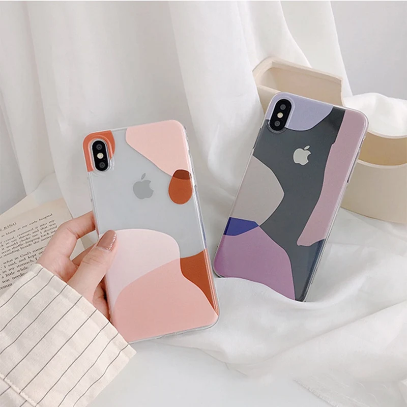 

Transparent Mosaic Art Phone Case for iphone 6 6s 7 8 Plus All-inclusive Anti-fall Soft Cover XS Max XS XR X
