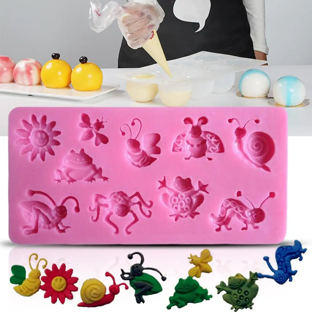 

3D Insect Silicone Mold Frog Bee Snail Spider Mould Fondant Cake Decoration Tool For Making Cakes Bread Mousse Jelly