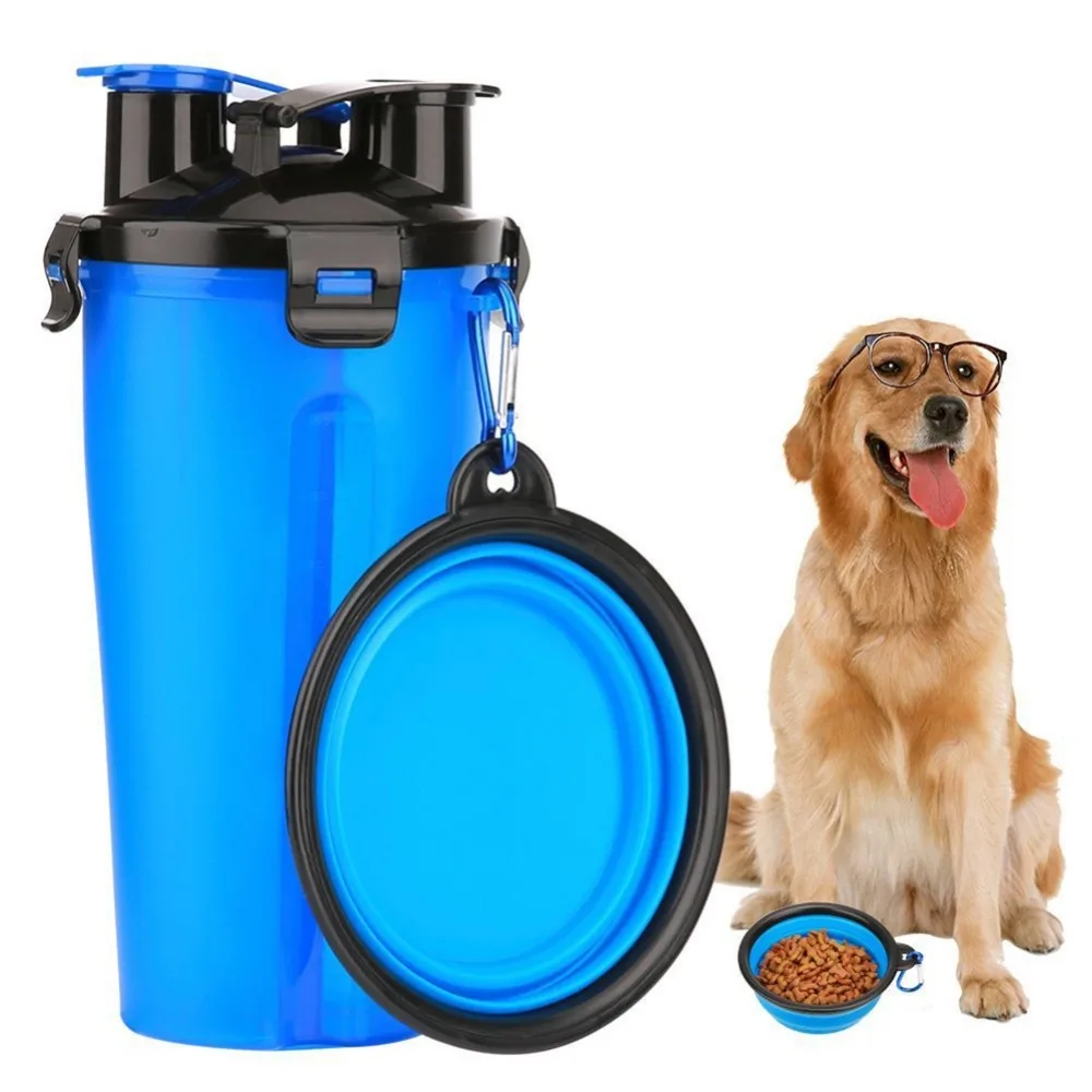 ULTRASOUND PET Food Water Bottle with Bowl Dual Chambered Storage Container with Collapsible Dog Pet Cup Pet Snake Feeders