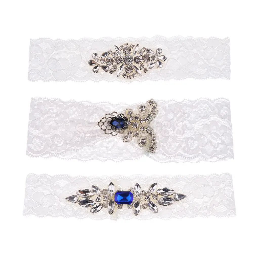 Elegant Crystal Diamante Wedding Bride Lace Garter Hen Stag Night Bachelorette Party Fancy Dress Gift