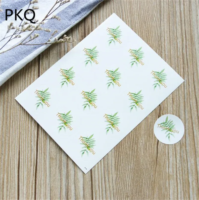 

120pcs/lot 3*3cm Thank You Sticker Label Green leaf Design Gift stickers for Bag Box Packing Seals