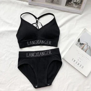 

Seamless Lingerie Bra Brief Sets Cotton Active Bras Wire Free Underwear Female Bra Set