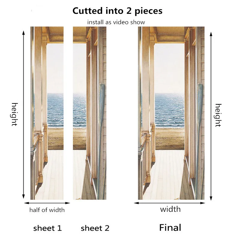 Наклейки на дверь в скандинавском стиле, простые 3D визуальные декоративные наклейки на дверь для гостиной, ванной комнаты, обои с естественным пейзажем - Цвет: 022-cutted into 2pcs