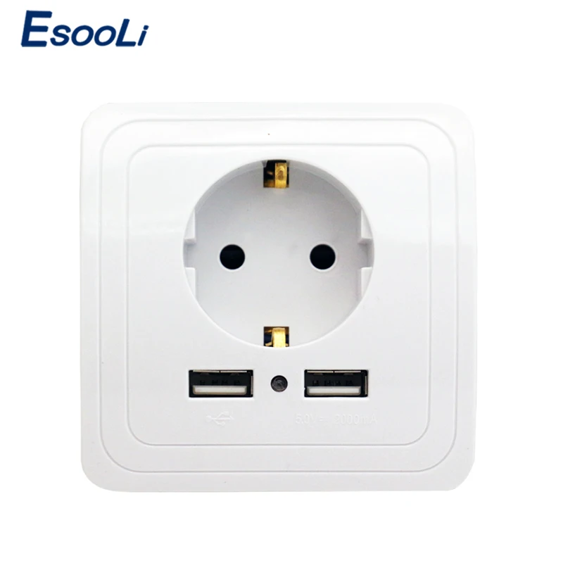 

EsooLi Smart Home Dual USB Port 2000mA Wall Charger Adapter EU Standard Plug Socket Power Outlet Panel Power Outlet Panel
