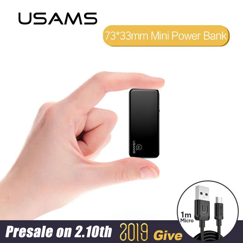 USAMS 2000mAh Mini Power Bank Single USB Powerbank Portable Phone Chargers External Battery USB Charger banks wit LED light