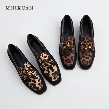 

MNIXUAN Comfortable flats women shoes casual ladies loafers 2019 new suede square toe leopard fringe slip on lazy shoes big size