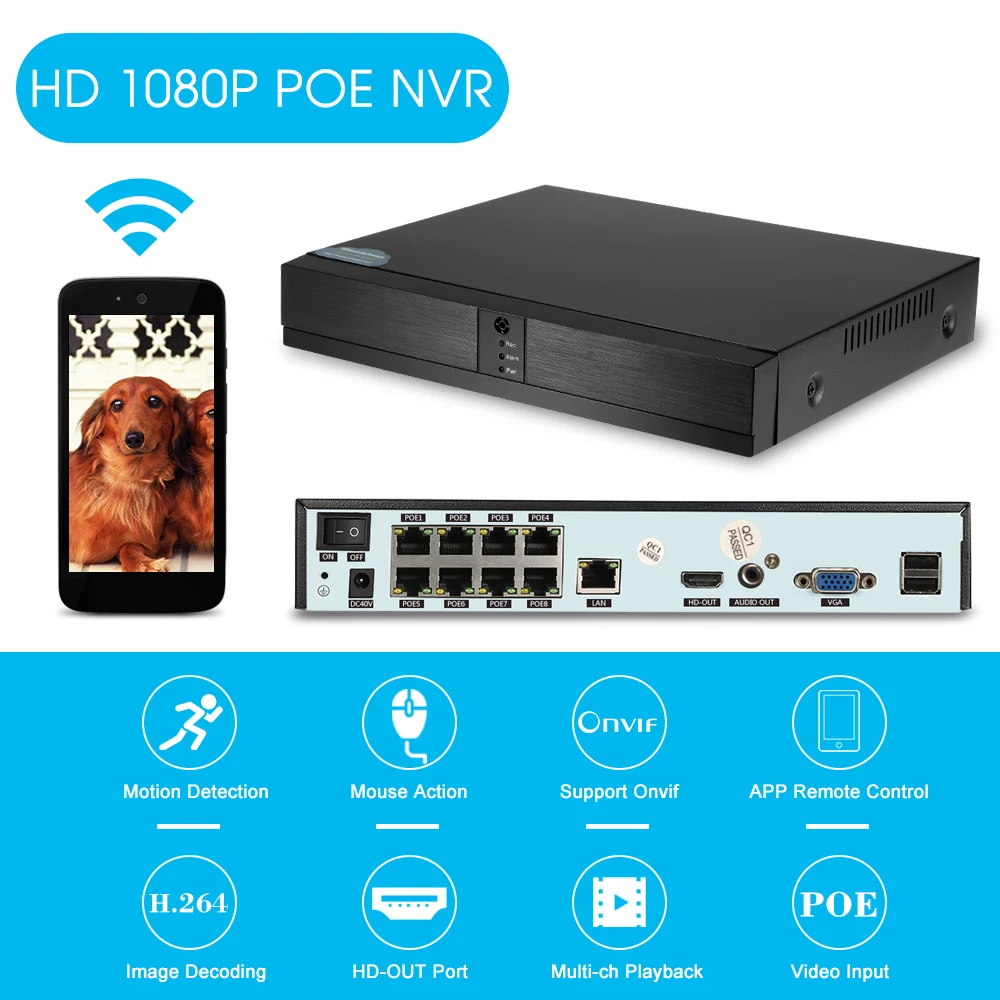 

8CH Channel Full 1080P POE NVR Network Video Recorder Onvif P2P Android/iOS APP Motion Detection CCTV Surveillance System