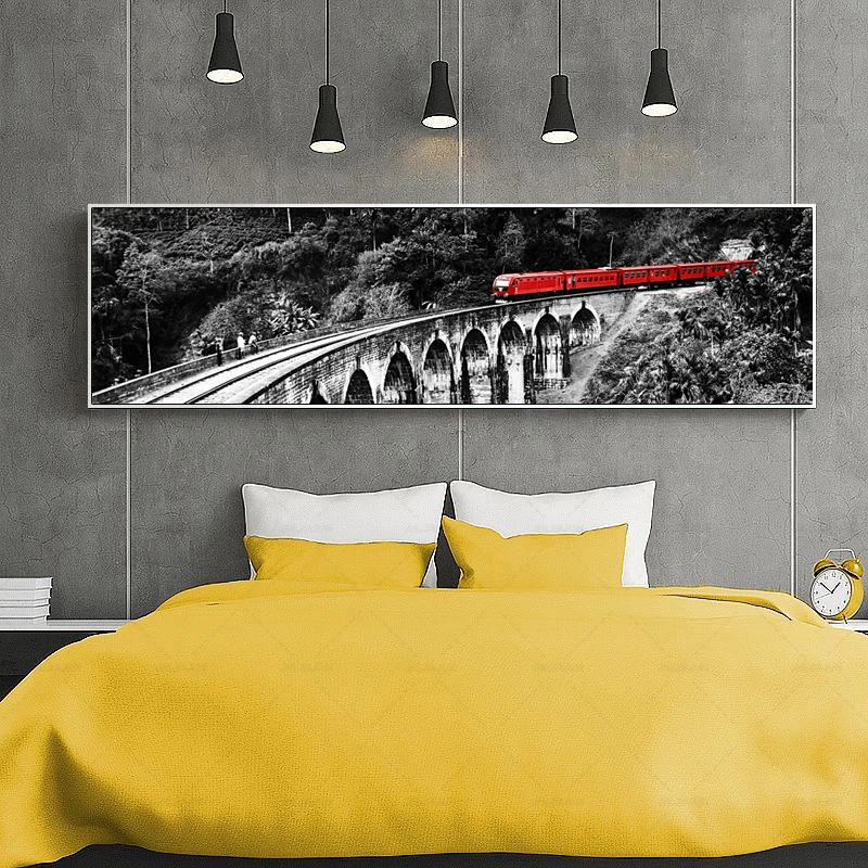 Abstarct черно-белый заснеженный пейзаж плакаты и принты красный поезд Холст Картина лес стены Искусство домашний декор